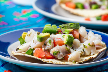 Mexican fish ceviche with crispy fried tortillas