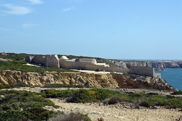 Fortaleza de Beliche en el cabo de San Vicente. Costa atlántica del suroeste de Portugal. Algarve, Portugal.