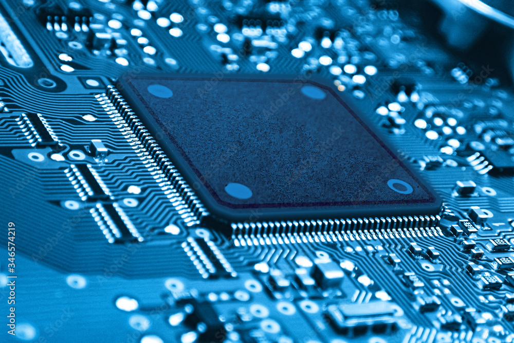 Poster close up of chip computer on pcb circuit, technology concept