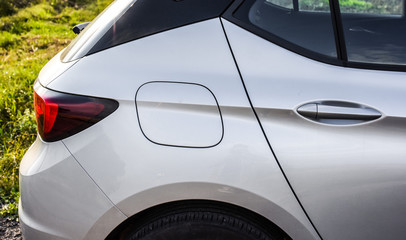 New modern silver car. New car. Transportation. Freedom. 