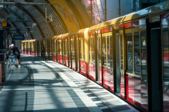  S-Bahn train  at main train station (Hauptbahnf) in Berlin