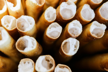 close up of crispy bread straw ends