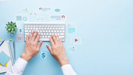 E-learning and go digital,online content concepts.new trend with social network.disruption of business situation