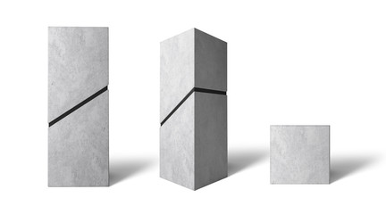 Obraz premium High box with a diagonal slot and concrete texture in different angles. 3D render. Mockup.