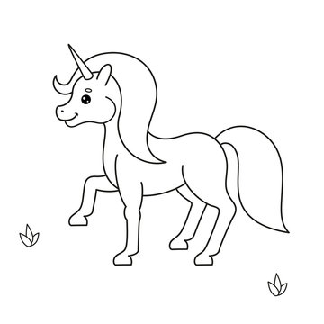 Coloring page with a cute unicorn. Vector Illustration.