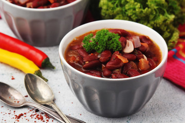 Two bowls with traditional Georgian dish - lobio