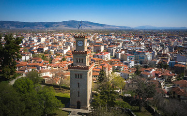 Medieval tower with a clock. Trikala Fortress, Central Greece.