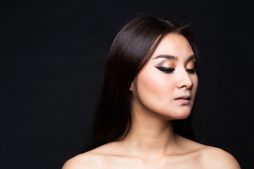 Portrait of young asian woman with makeup long hair.