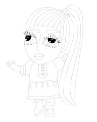 Little girl coloring book or page isolated on white background