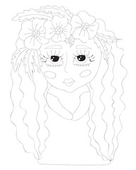 Little girl coloring book or page isolated on white background