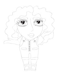 Little girl coloring book or page isolated on white background