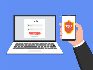 Two steps authentication concept. Verification by smartphone. Vector illustration.