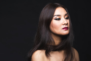 Portrait of young asian woman with makeup long hair.