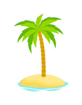 palm tree on island isolated on white background
