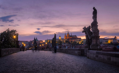 Obraz premium Prague, Charles Bridge in the evening light, the most beautiful bridge in Czechia. Czech Republic