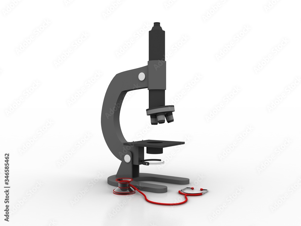 Poster 3d rendering microscope with stethoscope