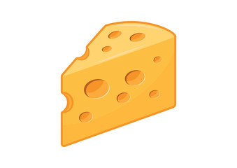Piece of cheese icon vector. Cheese icon isolated on a yellow background. Yellow cheese with holes icon vector