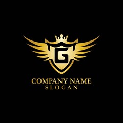 Letter G Shield, Wing and Crown for Business Logo Template Design Vector, Emblem, Design concept, Creative Symbol, Icon