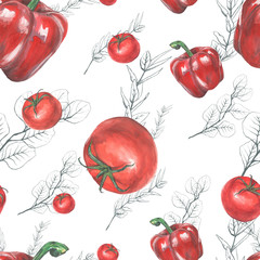 seamless pattern with colorful tomato and pepper - 346585602