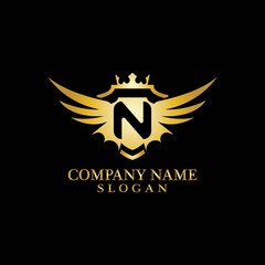 Letter N Shield, Wing and Crown for Business Logo Template Design Vector, Emblem, Design concept, Creative Symbol, Icon