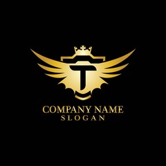 Letter T Shield, Wing and Crown for Business Logo Template Design Vector, Emblem, Design concept, Creative Symbol, Icon