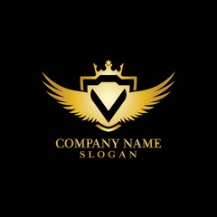 Letter V Shield, Wing and Crown for Business Logo Template Design Vector, Emblem, Design concept, Creative Symbol, Icon
