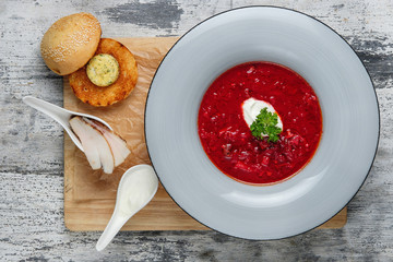 Fresh soup in a plate.