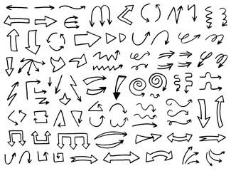 Hand drawn arrows set. Modern sketch arrow collection handmade doodle style