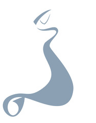 Logo silhouette of a girl model in a beautiful dress, fabric