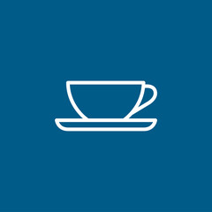 Empty Coffee Cup Line Icon On Blue Background. Blue Flat Style Vector Illustration