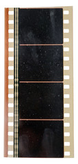 real macro photo of 35mm cine film strip isolated on white backgroud with grungy dusty fingerprint...
