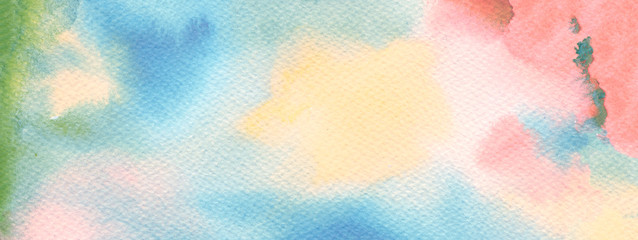 Watercolor blot painting. Canvas texture horizontal abstract background.