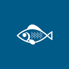 Fish Icon On Blue Background. Blue Flat Style Vector Illustration