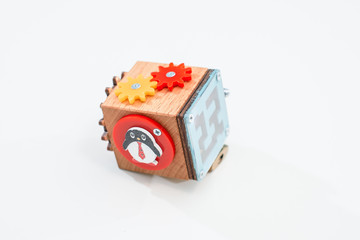 Wooden eco-friendly busy board cube - educational toy for children