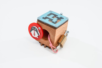 Wooden eco-friendly busy board cube - educational toy for children