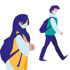 Naklejka na ściany i meble couple walking in the city wearing face mask