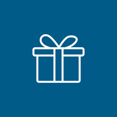 Gift Box Line Icon On Blue Background. Blue Flat Style Vector Illustration