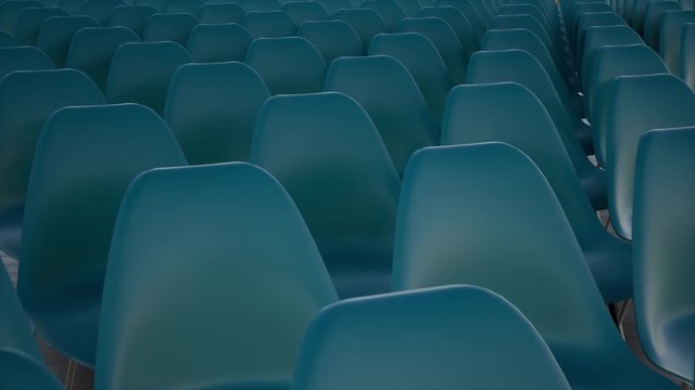 Classic business template with blue empty seats. Empty movie theater. 4k