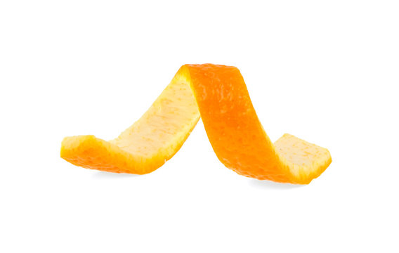Orange zest isolated on a white background. Orange twist.