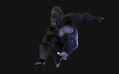 3d Illustration of a silverback gorilla on dark background with clipping path. - obrazy, fototapety, plakaty