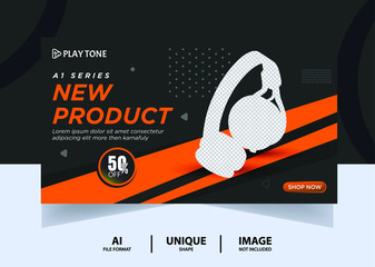 Headphone Music Product web Banner Design