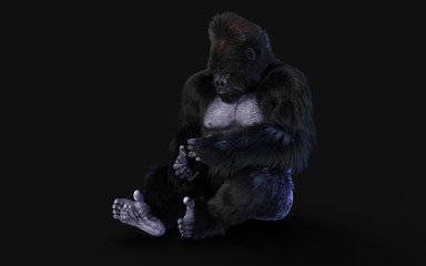 3d Illustration of a silverback gorilla on dark background with clipping path.