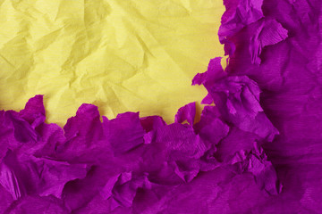 Fototapeta premium Ripped purple textured paper with yellow corner frame. Creative layout, mock up for text and design