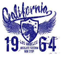 California dinosaur print and embroidery graphic design vector art