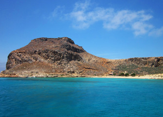 Island of Gramvousa. Beach and Venetian Castle in the top. Crete. Greece.  