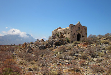 Gramvousa Island. View of the church in the Venetian Castle. Crete. Greece. 