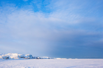Fototapeta na wymiar Snow desert. Kola Peninsula winter landscape