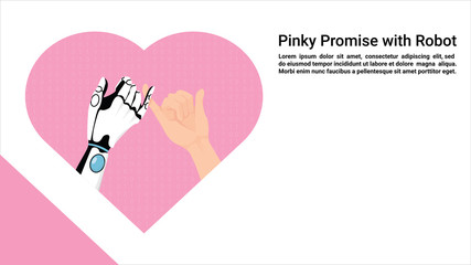 Artificial intelligence (AI) Robot and man make pinky promise together. Concept future relationship illustration. Vector technology. Flat design eps 10