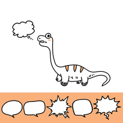 Baby print with roaring dinosaur and speech bubble set. Hand drawn graphic for typography poster, card, label, flyer, page, banner, baby wear, nursery. Scandinavian style. Black, and orange. Vector