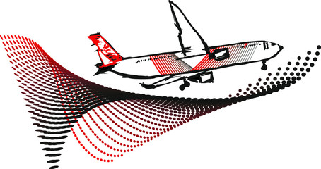 airplane and dotted background graphic design vector art